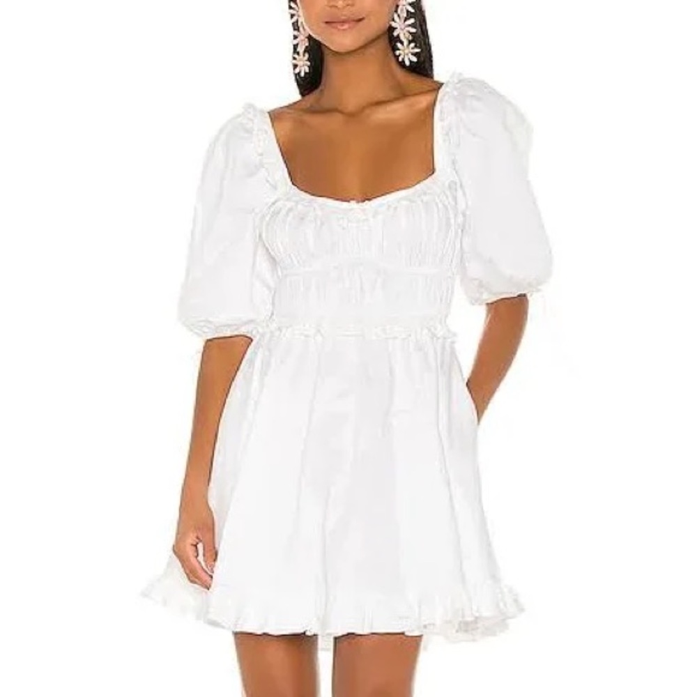 For Love and Lemons White Puff Sleeve Dress